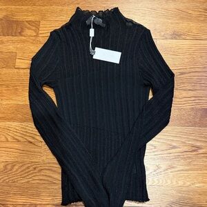 Astr Black Ribbed Mock-Neck Long Sleeve Top